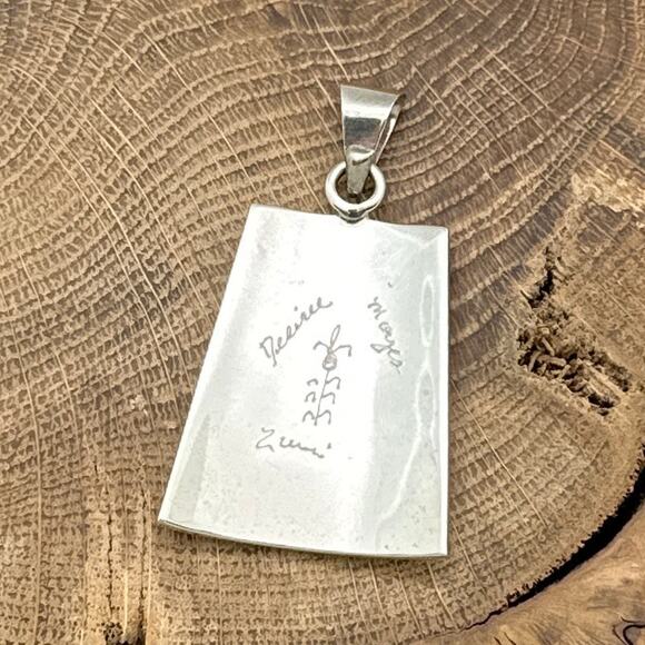 1990s DESIREE MAYES Zuni Sterling Turquoise Cobblestone Inlay Pendant Stair Step - Picture 2 of 3